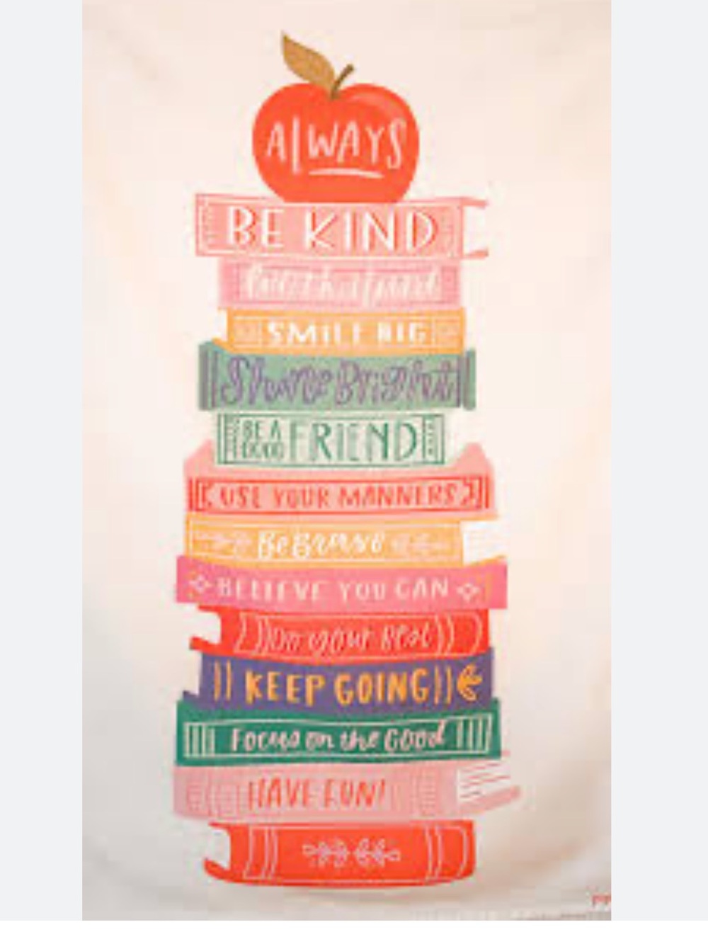 Pippi Post Colorful Inspirational Saying Book Stack Classroom Banner Tapestry